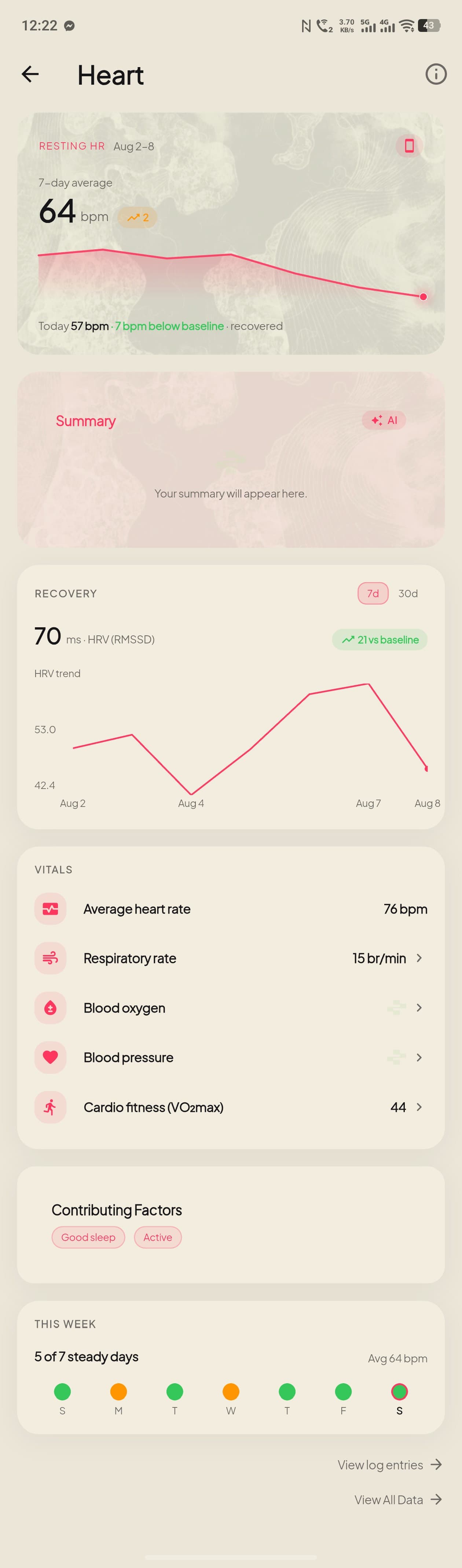 Scrolling through the full Heart screen in ZuraLog